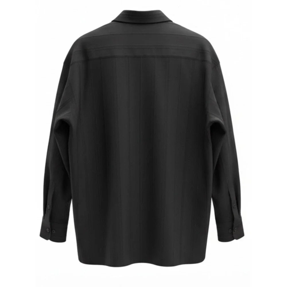 Bassiri Uomo Mens XL Black Microfiber Textured Stripe Long Sleeve Button Down‎